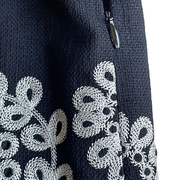 VTG Harold’s White Floral Embroidery Contrast Black Summer Cotton Tweed Skirt - Picture 10 of 15